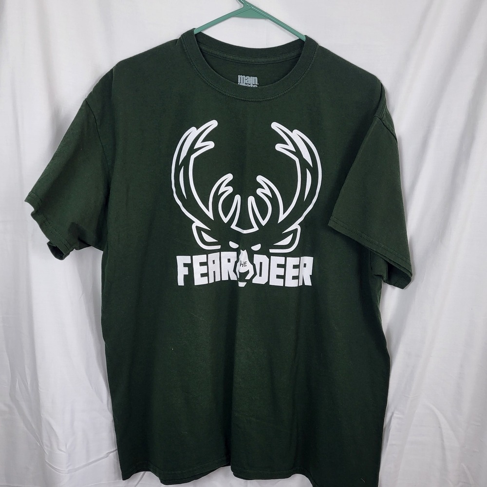 Milwaukee Bucks Fear‎ The Deer T Shirt Mens XL Green NBA Basketball Graphic Tee